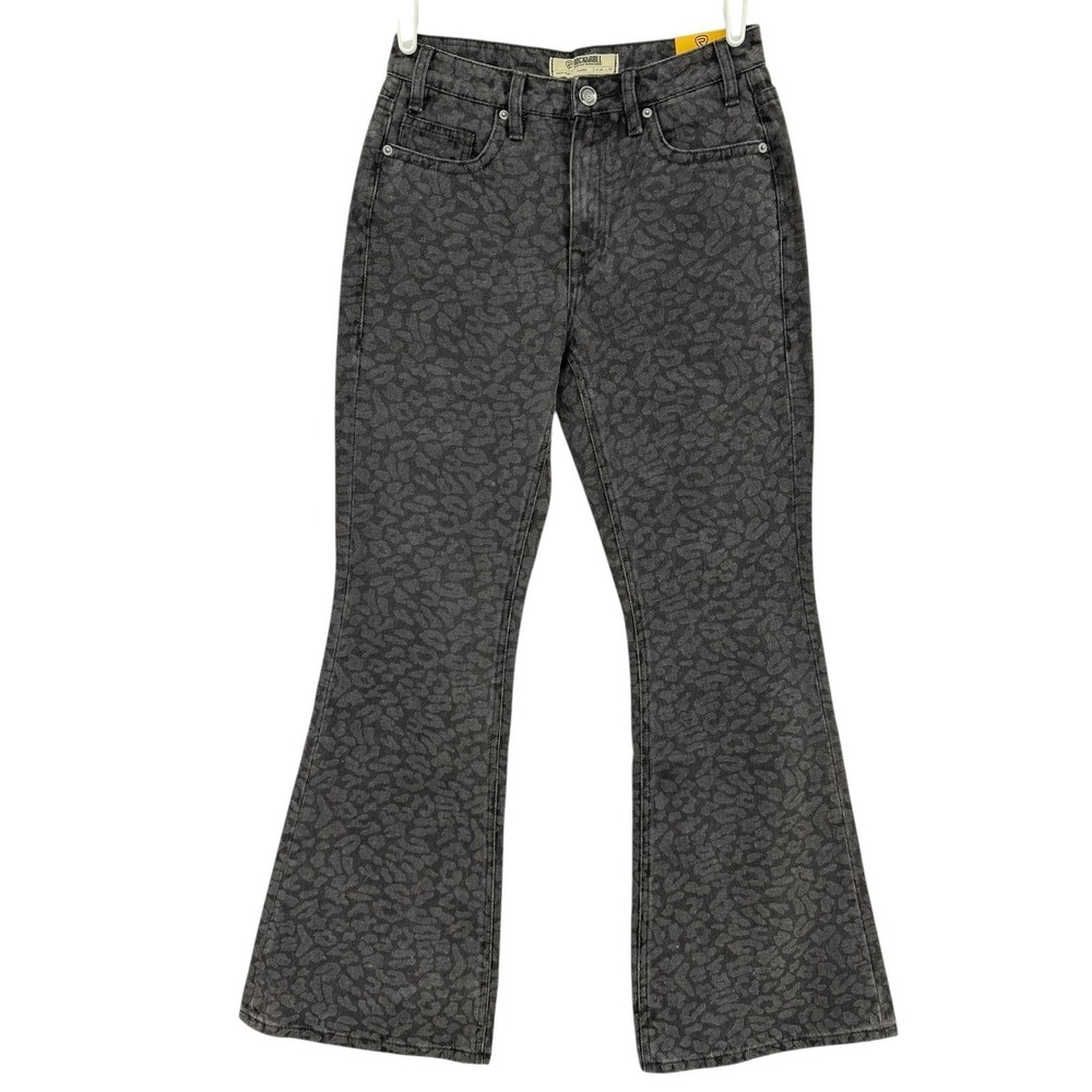 Rock & Roll Denim Women Black Gray High Rise Flare Jeans 25x32 Leopard Print NWT